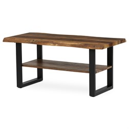 Stůl konferenční, 120x60x55 cm, MDF deska, dekor staré dřevo, kov, police, černý lak