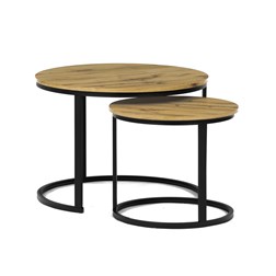 Stůl konferenční, set 2 ks, MDF deska, dekor divoký dub, kovová podnož, černý lak