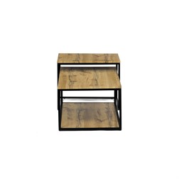 Stůl konferenční, set 2 ks, MDF deska, dekor divoký dub, kovová podnož, černý lak