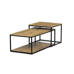 Stůl konferenční, set 2 ks, MDF deska, dekor divoký dub, kovová podnož, černý lak