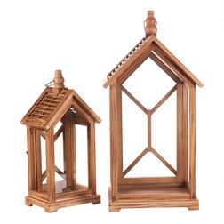 Lucerna dřevěná - tvar domku, cena za sadu 2 ks