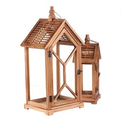 Lucerna dřevěná - tvar domku, cena za sadu 2 ks