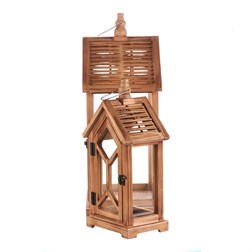 Lucerna dřevěná - tvar domku, cena za sadu 2 ks