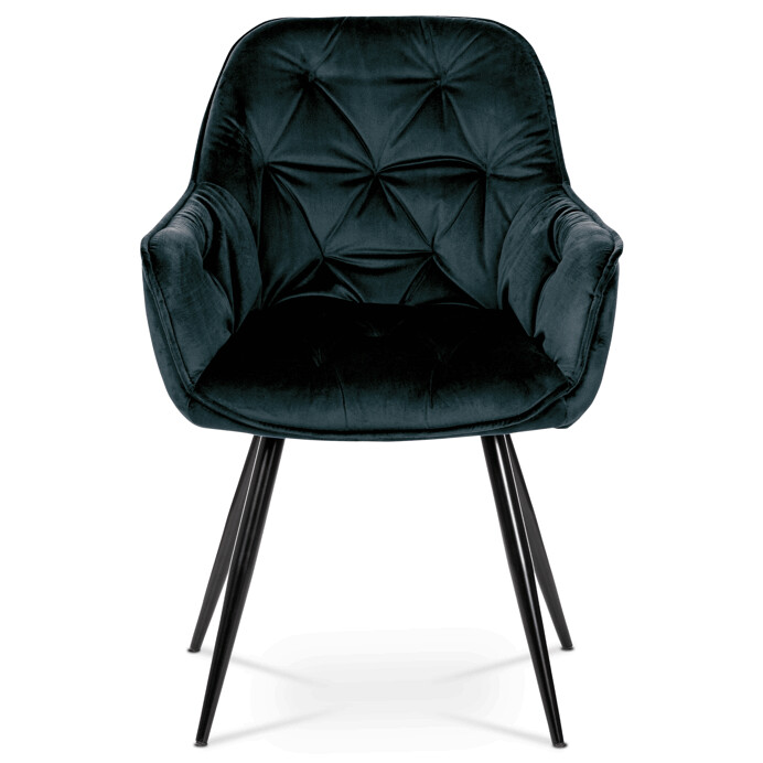 Jedálenská stolička, poťah modročierna zamatová látka, kovová 4nohá podnož, čierny lak - DCH-421 BK4