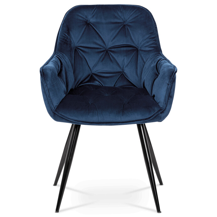 Jedálenská stolička, poťah morá zamatová látka, kovová 4nohá podnož, čierny lak DCH-421 BLUE4