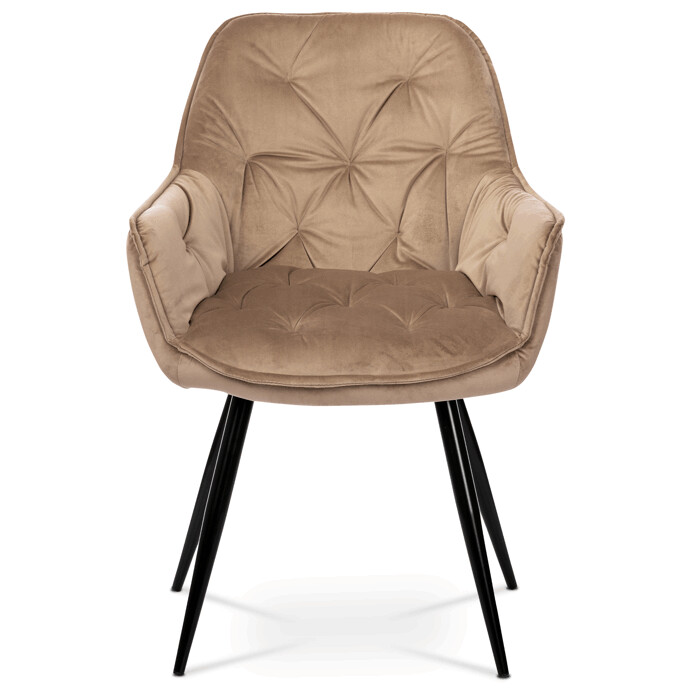 Jedálenská stolička, poťah cappuccino zamatová látka, kovová 4nohá podnož, čierny lak - DCH-421 CAP4