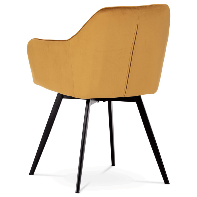 Jedálenská stolička, poťah žltá zamatová látka, kovové nohy, čierny matný lak - DCH-425 YEL4