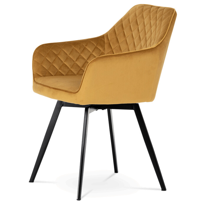 Jedálenská stolička, poťah žltá zamatová látka, kovové nohy, čierny matný lak - DCH-425 YEL4