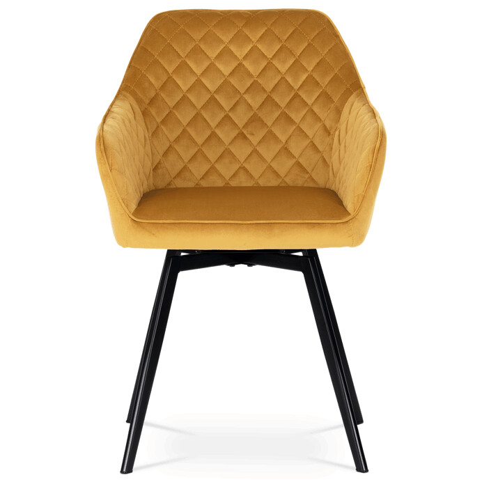 Jedálenská stolička, poťah žltá zamatová látka, kovové nohy, čierny matný lak - DCH-425 YEL4