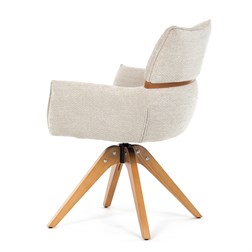 Židle jídelní, béžová látka, 360° vratný mechanismus, masiv jasan