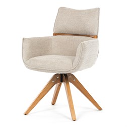 Židle jídelní, béžová látka, 360° vratný mechanismus, masiv jasan