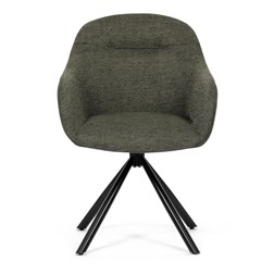 Židle jídelní, zelená látka a tmavě šedá látka v dekoru vintage kůže, černý kov, otočná P90°+ L90° s vratným mechanismem