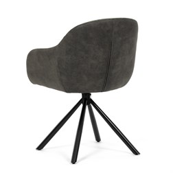 Židle jídelní, zelená látka a tmavě šedá látka v dekoru vintage kůže, černý kov, otočná P90°+ L90° s vratným mechanismem