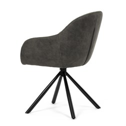 Židle jídelní, zelená látka a tmavě šedá látka v dekoru vintage kůže, černý kov, otočná P90°+ L90° s vratným mechanismem