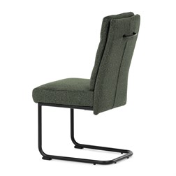 Židle jídelní, taštičkové pružiny v sedáku, madlo na opěráku, zelená látka, černý kov