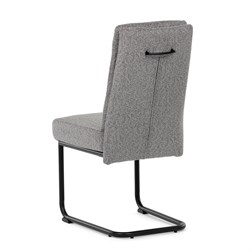 Židle jídelní, taštičkové pružiny v sedáku, madlo na opěráku, světle šedá látka, černý kov