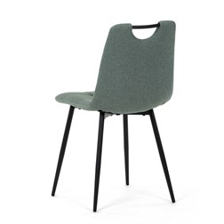 Židle jídelní, madlo, snadno čistitelná zelená látka, černý matný lak, kovové nohy