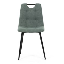 Židle jídelní, madlo, snadno čistitelná zelená látka, černý matný lak, kovové nohy