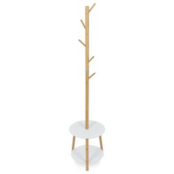 Věšák dřevěný stojanový, masiv bambus, bílá barva + přírodní odstín