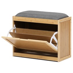 Botník, masiv bambus, přírodní odstín, šedá látka