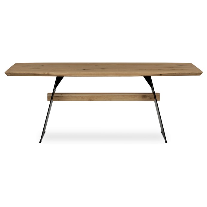 Jedálenský stôl, 200x100 cm,masiv dub, zkosená hrana, kovová noha, čierny lak DS-M200 DUB