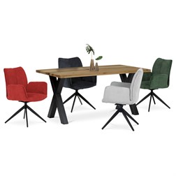 Stůl jídelní, 160x90x75 cm, masiv dub, kovové podnoží ve tvaru písmene "X" , černý lak