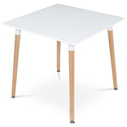 Jídelní stůl 80x80x74 cm, MDF / kovová kostrukce - bílý matný lak, dřevěné nohy