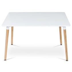 Jídelní stůl 120x80x74 cm, MDF / kovová kostrukce - bílý matný lak, dřevěné nohy