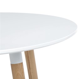 Stůl jídelní, 90x90x74 cm, MDF - bílý matný lak, kovová kostrukce, dřevěné nohy