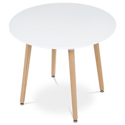 Stůl jídelní, 90x90x74 cm, MDF - bílý matný lak, kovová kostrukce, dřevěné nohy