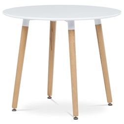 Stůl jídelní, 90x90x74 cm, MDF - bílý matný lak, kovová kostrukce, dřevěné nohy