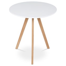 Jídelní stůl kulatý 70x70x75 cm, deska MDF bílý matný lak, nohy masiv buk,