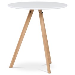 Jídelní stůl kulatý 70x70x75 cm, deska MDF bílý matný lak, nohy masiv buk,