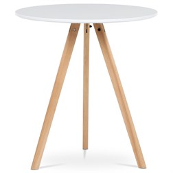 Jídelní stůl kulatý 70x70x75 cm, deska MDF bílý matný lak, nohy masiv buk,
