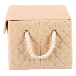 Koš látkový - krabice s uchy a víkem, nízký, béžový