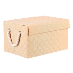 Koš látkový - krabice s uchy a víkem, nízký, béžový