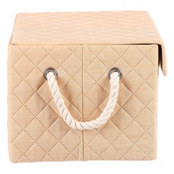 Koš látkový - krabice s uchy a víkem, nízký, béžový