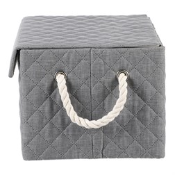 Koš látkový - krabice s uchy a víkem, nízký, šedý