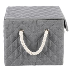 Koš látkový - krabice s uchy a víkem, nízký, šedý