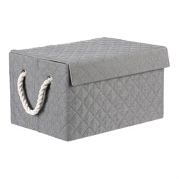 Koš látkový - krabice s uchy a víkem, nízký, šedý