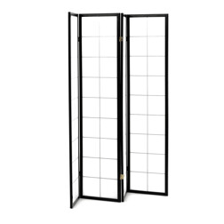 Paraván dřevěný 4 dílný, masiv smrk, bílá netkaná textilie, černý matný lak