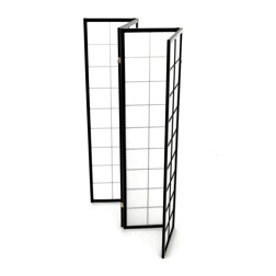 Paraván dřevěný 4 dílný, masiv smrk, bílá netkaná textilie, černý matný lak