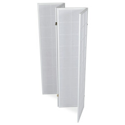 Paraván dřevěný 4 dílný, masiv smrk, bílá netkaná textilie, bílý matný lak