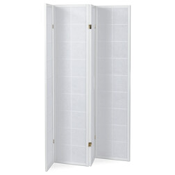 Paraván dřevěný 4 dílný, masiv smrk, bílá netkaná textilie, bílý matný lak