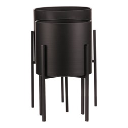 Set 2 kovových interiérových stojanov na kvety, kruhové, čierny a zlatý mat