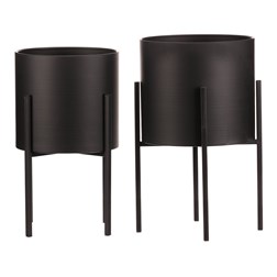 Set 2 kovových interiérových stojanov na kvety, kruhové, čierny a zlatý mat