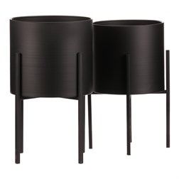 Set 2 kovových interiérových stojanov na kvety, kruhové, čierny a zlatý mat