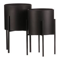 Set 2 kovových interiérových stojanov na kvety, kruhové, čierny a zlatý mat