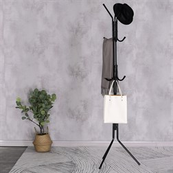 Věšák stojanový, výška 170,5 cm, kovová konstrukce, černý lak, nosnost 6 kg