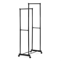 Stojan na šaty dvouramenný s odkladačem na boty, černá barva, kov / plast, chrom